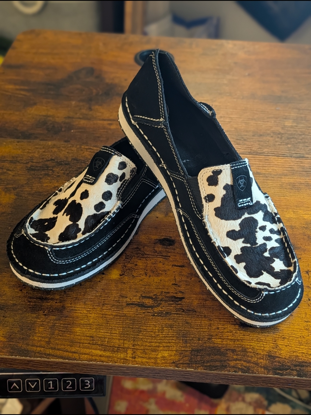 Ariat Black and White Cowhide Slip-On Loafers